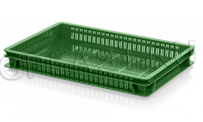 Ящик для полуфабрикатов перфорированный 600х400х75мм Светло Зеленый